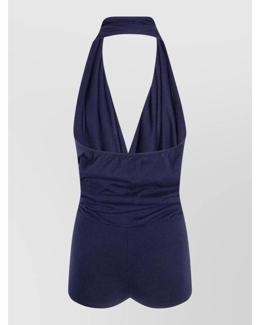 Paloma Wool Blue Soma Halterneck Seamless Stretch V Neck Top