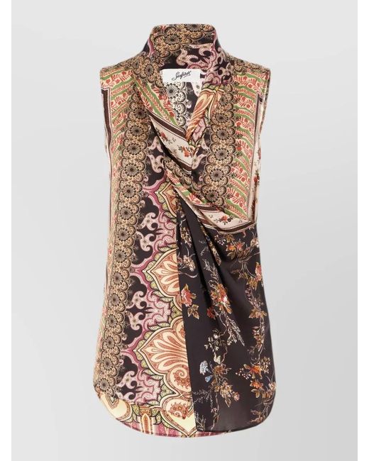 Seafarer Multicolor Paisley Sleeveless Shirt Draped Front Collar