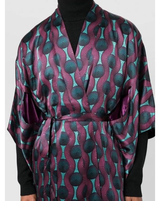 OZWALD BOATENG Blue Silk Kimono Dress Geometric Print Satin for men