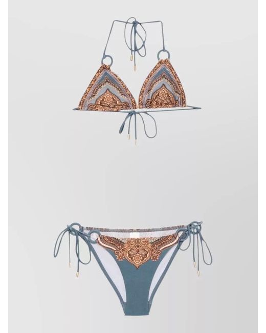 Zimmermann White Mahon Paisley Triangle Bikini Tie Side