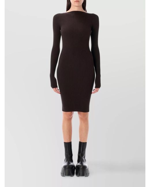 Rick Owens Black Ribbed Texture Knee-Length Dress With Open Back