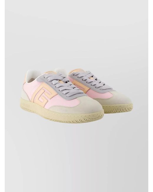 Balmain Pink Leather Low-Top Sneakers