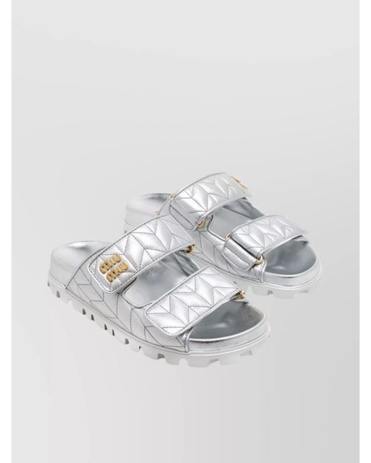 Miu Miu Gray Quilted Double Strap Sandals