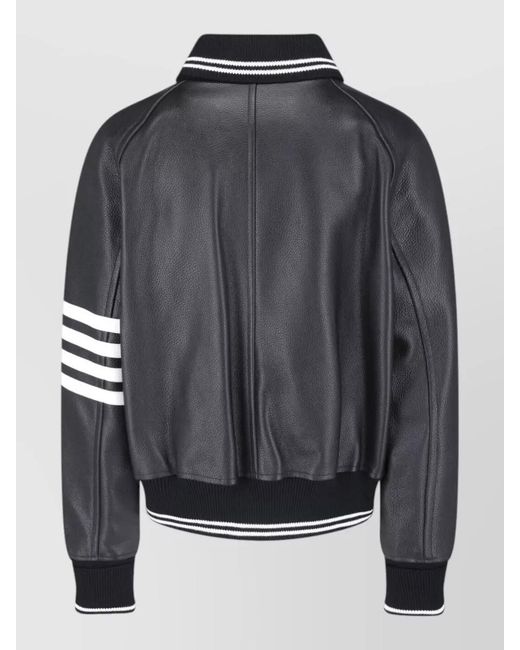 Thom Browne Black Coat Contrast Stripes Raglan Sleeves Pockets for men