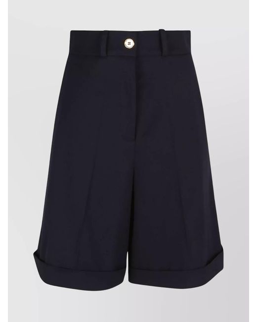 Patou Blue Wool High Waist Trousers With Cuffed Hem