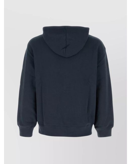 Maison Kitsuné Blue Hooded Sweatshirt With Ribbed Cuffs And Pocket for men
