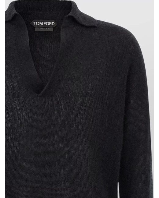 Tom Ford Blue Cashmere Silk Long Sleeve Polo Shirt for men