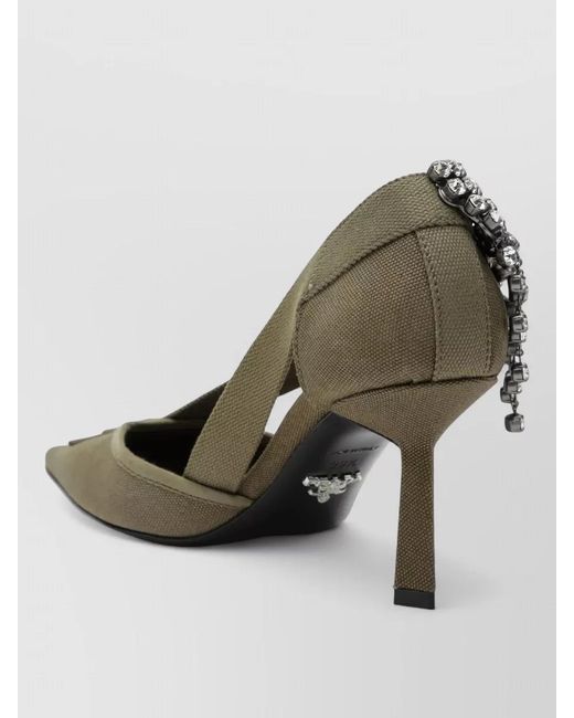 Prada Metallic Slingback Pumps Embellished Heel Pointed Toe