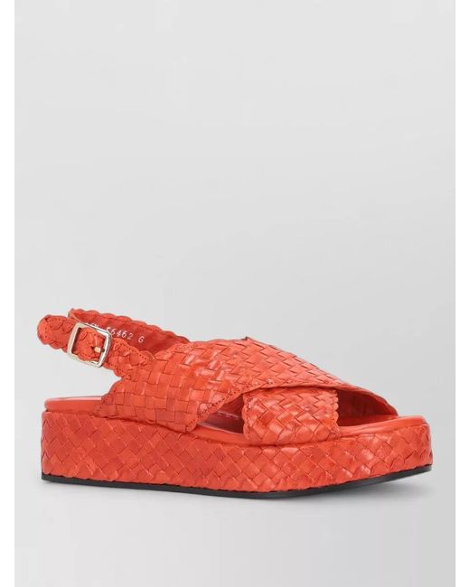 LA ROSE Red Forli Braided Platform Slingback Sandals
