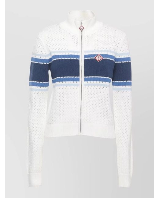 Casablanca Blue Knit Jacket High Neck Perforated Pattern