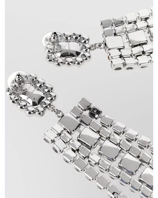 Self-Portrait White Crystal Droplet Earrings Dangling Square Accents