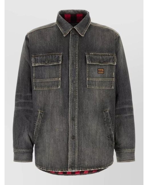Balenciaga Gray Denim Jacket Chest Pockets Long Sleeves for men