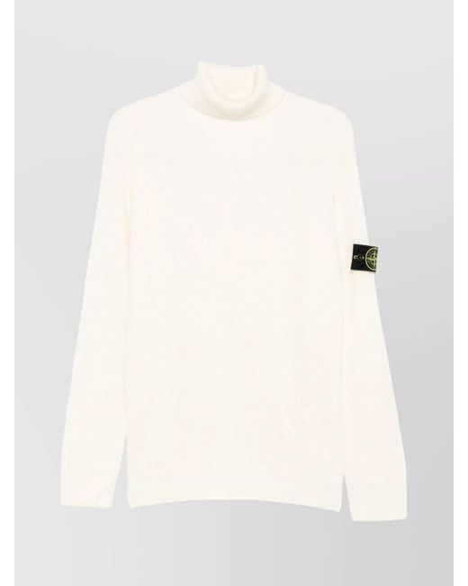 Stone Island Natural Ribbed Wool Turtleneck Sweater Regular Fit for men