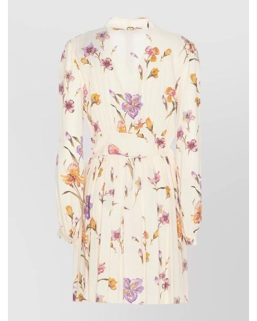Twinset Natural Floral-Print V-Neck Long-Sleeve Midi Dress