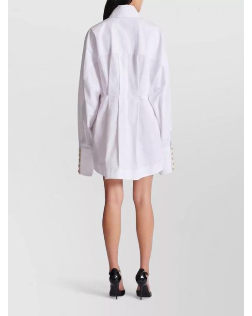 Balmain White Cotton Long-Sleeve Poplin Mini Dress