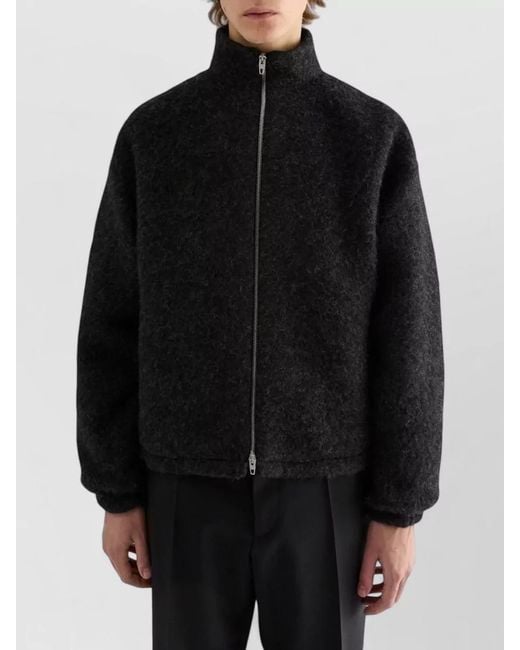 Jil Sander Black High Collar Crewneck Jacket Nylon Silk for men