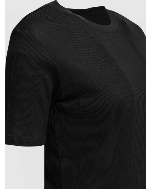 Loulou de Saison Black Crew Neck Ribbed Texture Short Sleeve Top