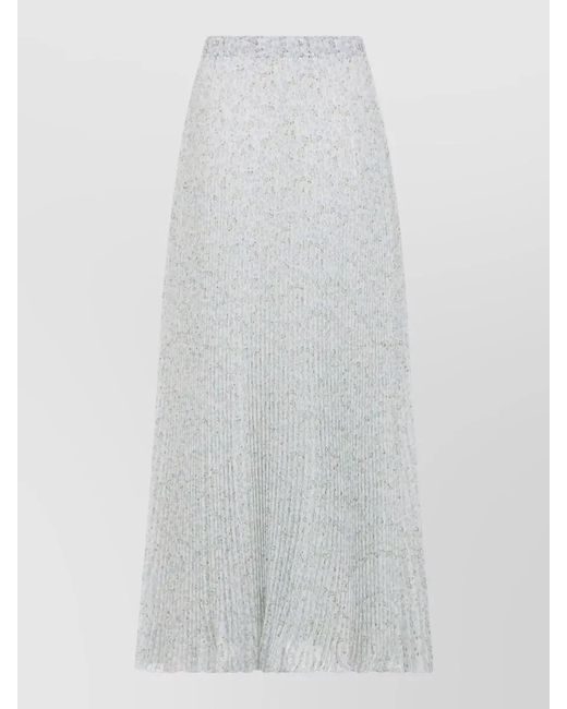 Ermanno Scervino White Silk Floral Print Pleated Midi Skirt