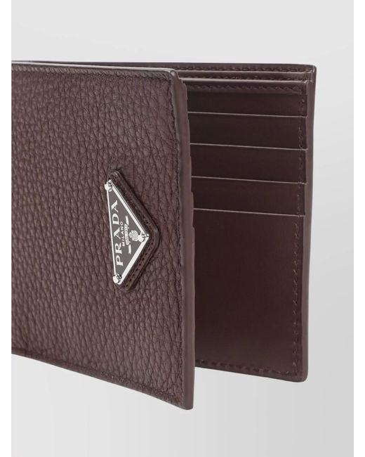 Prada Purple Grained Leather Bi-Fold Wallet for men