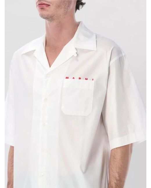Marni White Bowling Shirt Logo Chest Pocket Collar for men