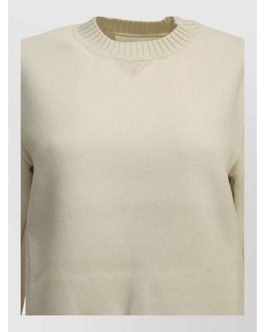 Sacai Natural Cotton Cashmere Crew Neck Knit Sweater