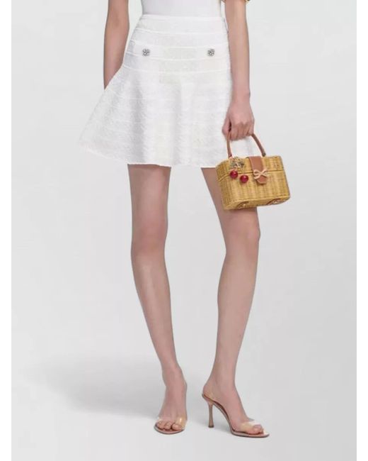 Self-Portrait White Knit Mini Skirt High Waist Jewel Buttons