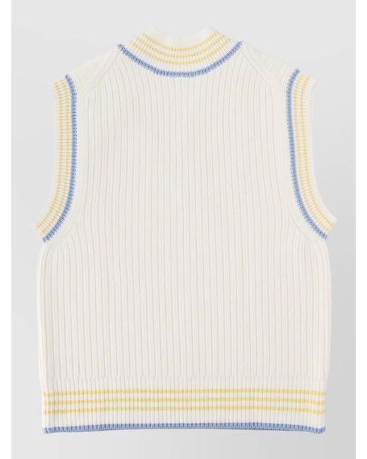 Lacoste Natural Ribbed Sleeveless V Neck Top Striped Trim for men