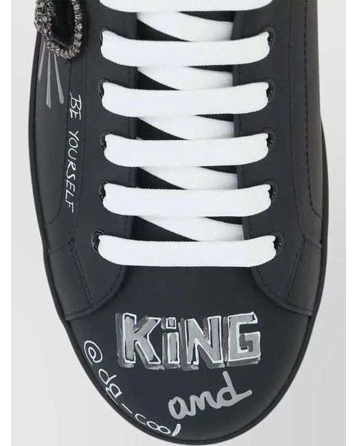 Dolce & Gabbana Black Portofino Crown Appliqué Graphic Text Sneakers for men