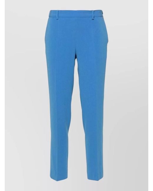 Alberto Biani Blue Cady Trousers Tapered Leg Belt Loops