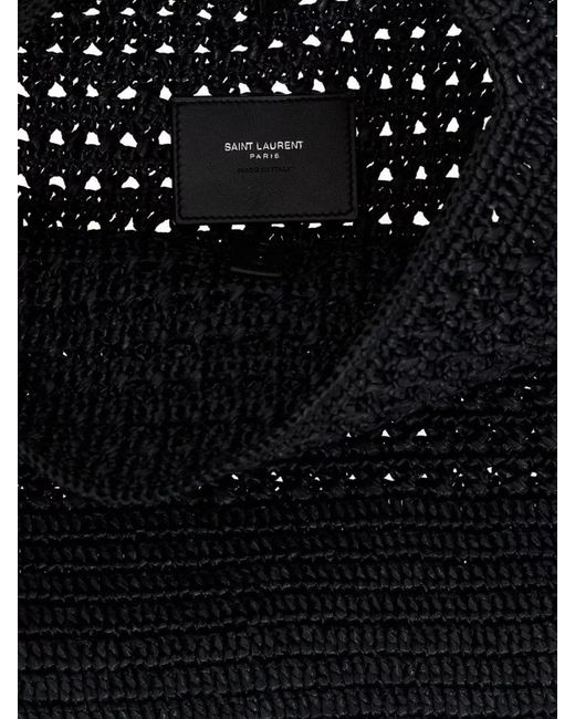 Saint Laurent Black Le 5 À 7 Medium Raffia Tote Bag