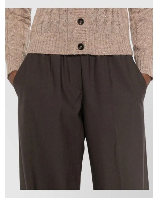 Brunello Cucinelli Gray Wide Leg Trousers Elastic Waistband