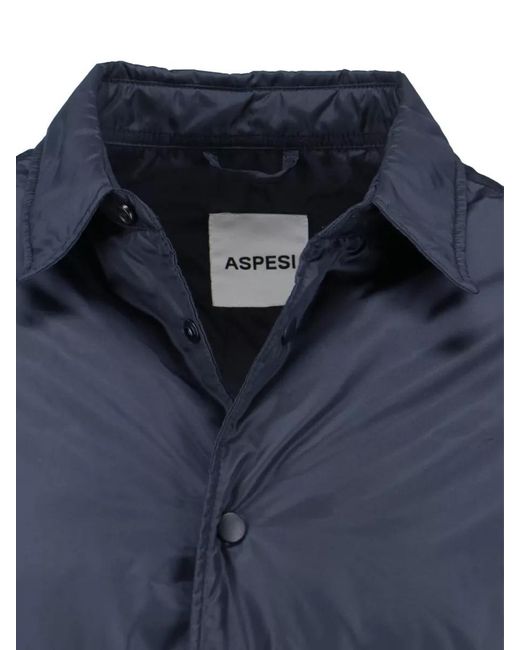 Aspesi Blue Collared Jacket Long Sleeves Side Pocket for men