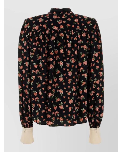 Valentino Garavani Black Crepe Shirt Floral Pattern Long Sleeves for men