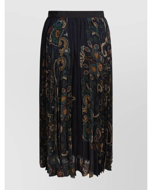Sacai Black Floral-Print Pleated Skirt