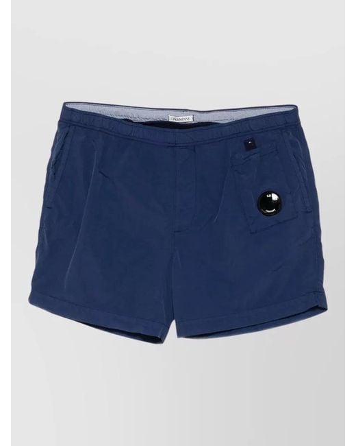 C P Company Blue Swim Shorts Elastic Waistband Lens Pocket for men