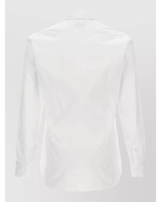 Barba Napoli White Poplin Shirt Button Down Collar Long Sleeves for men