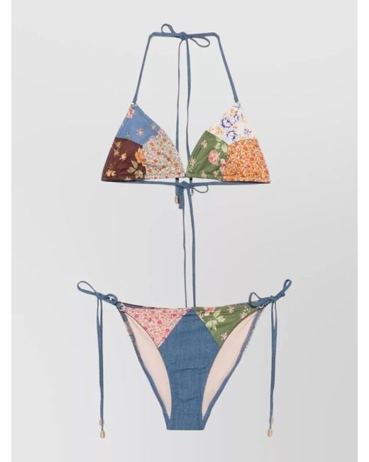 Zimmermann Gray Lucky Pattern Bikini Set Beaded Triangle