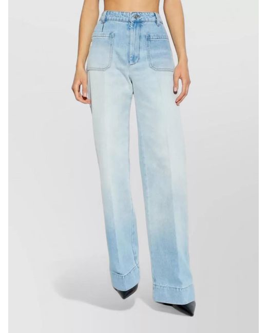 Victoria Beckham Blue Denim Regular-Fit Wide-Leg Jeans