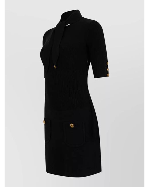 Elisabetta Franchi Black Knit Mini Dress Scarf Collar Detail