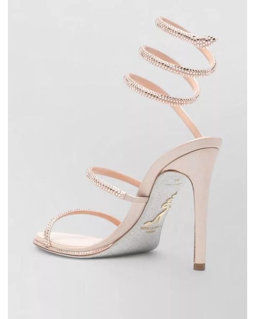 Rene Caovilla Natural Leather Crystal-Embellished Wrap-Around Heel Sandals