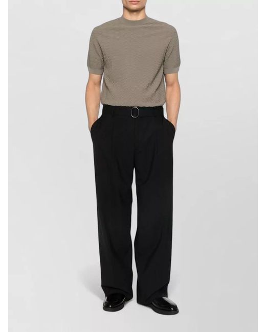 Emporio Armani Black Wool Wide-Leg Trousers for men