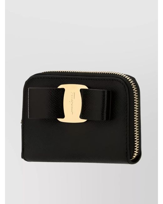 Ferragamo Black Leather Zip Around Wallet