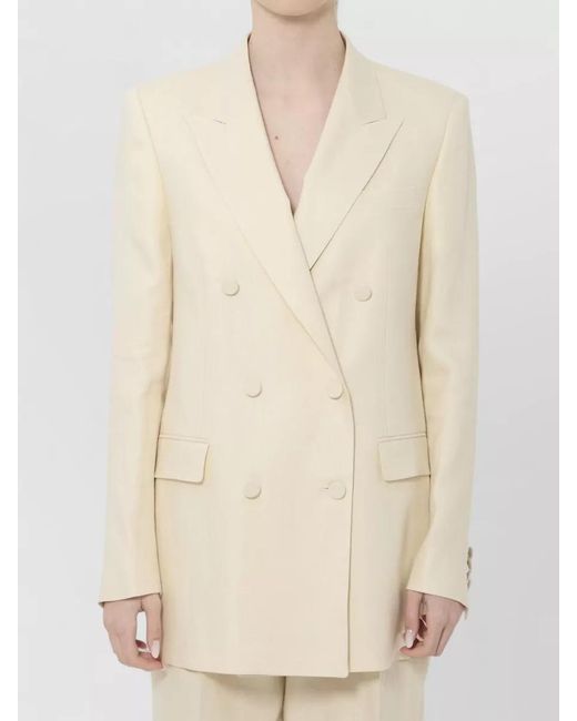 Tagliatore Natural Double Breasted Linen Tailored Jacket