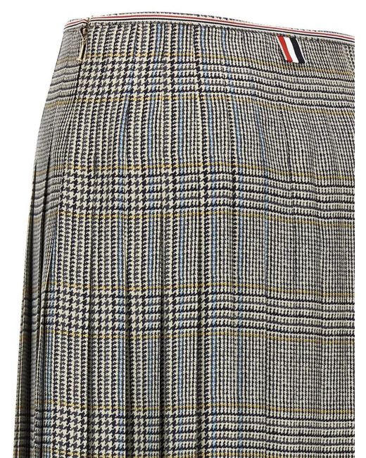 Thom Browne Gray Silk Tweed Pleated Skirt