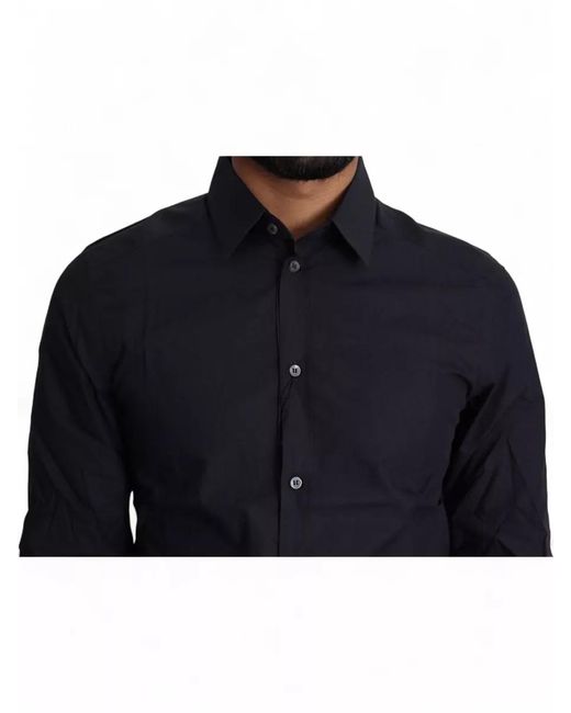Dolce & Gabbana Blue Cotton Slim-Fit Dress Shirt for men