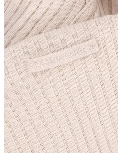 Victoria Beckham Natural Crew Neck Top Fitted Ribbed Long Sleeves