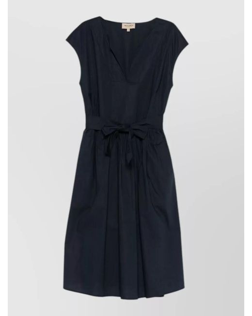 Woolrich Blue Short Dress V Neckline Waist Tie Pockets