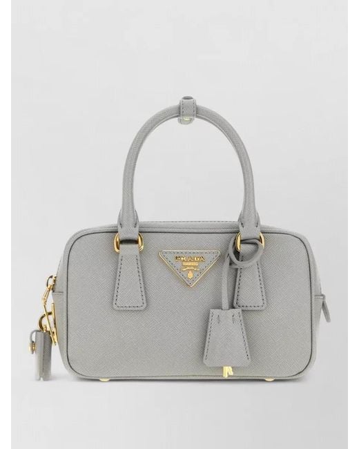 Prada Gray Leather Mini Handbag Detachable Strap Top Handle