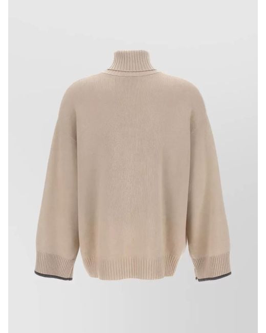 Brunello Cucinelli Natural Fine-Knit Cashmere Striped Turtleneck Sweater