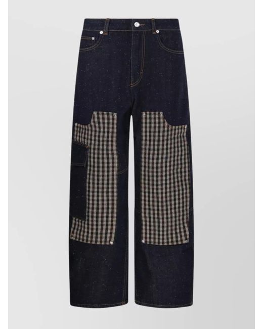 Ganni Blue Checkered Patch Cargo Jeans